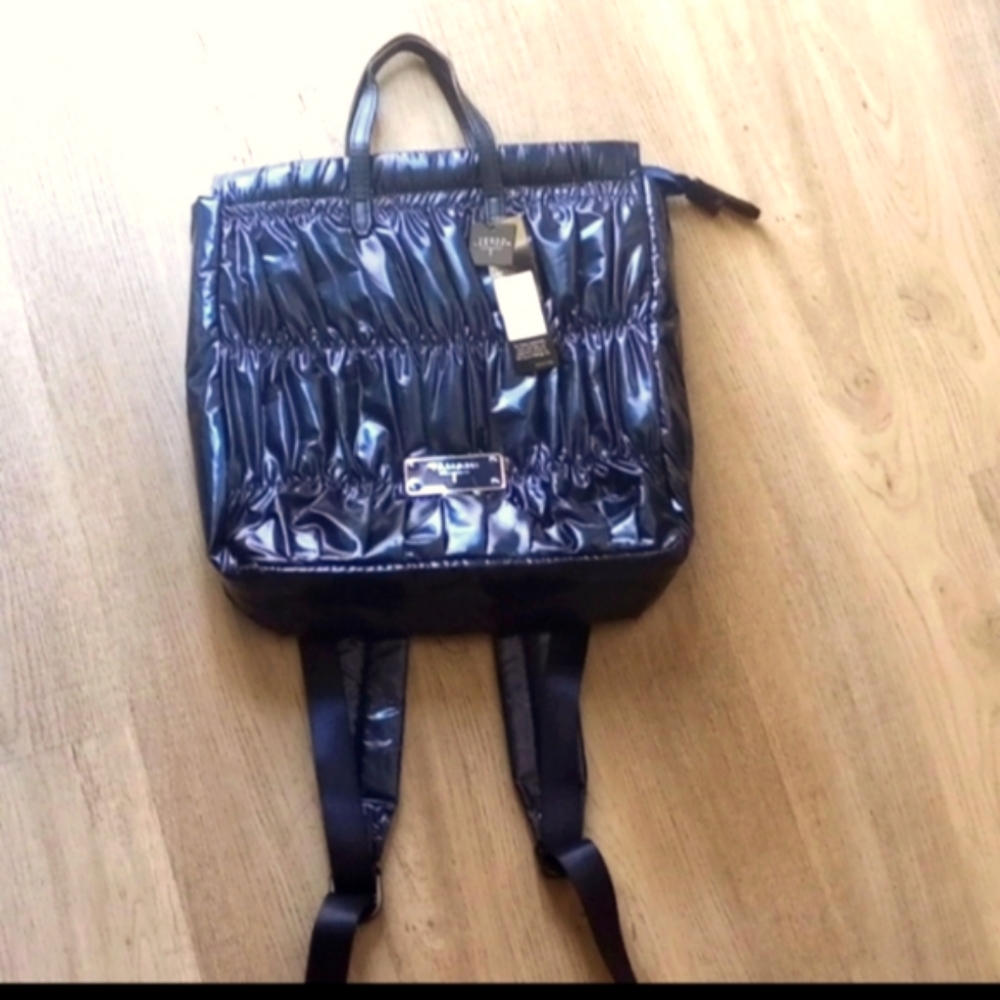 Tahari metallic Navy backpack purse
